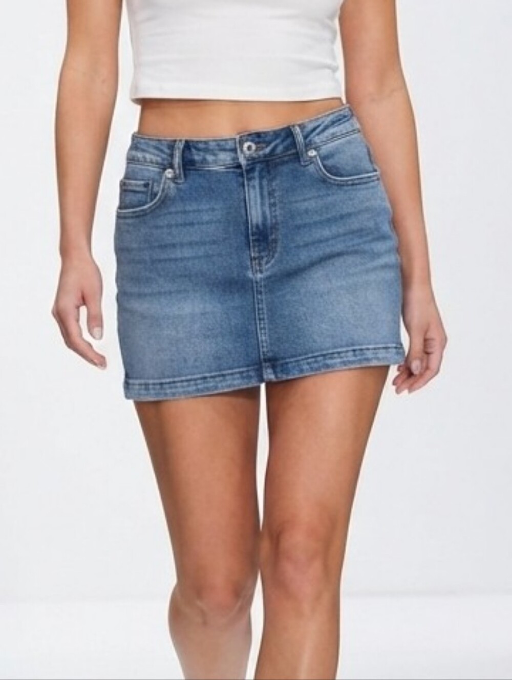 Juicy Couture Blue Denim Mini Skirt Rhinestone Back Logo Size 9 / 29 Y2k